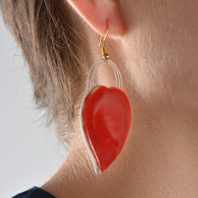 Rose Ceramic Necklace and Earrings Set (Red Glaze) - Image 3