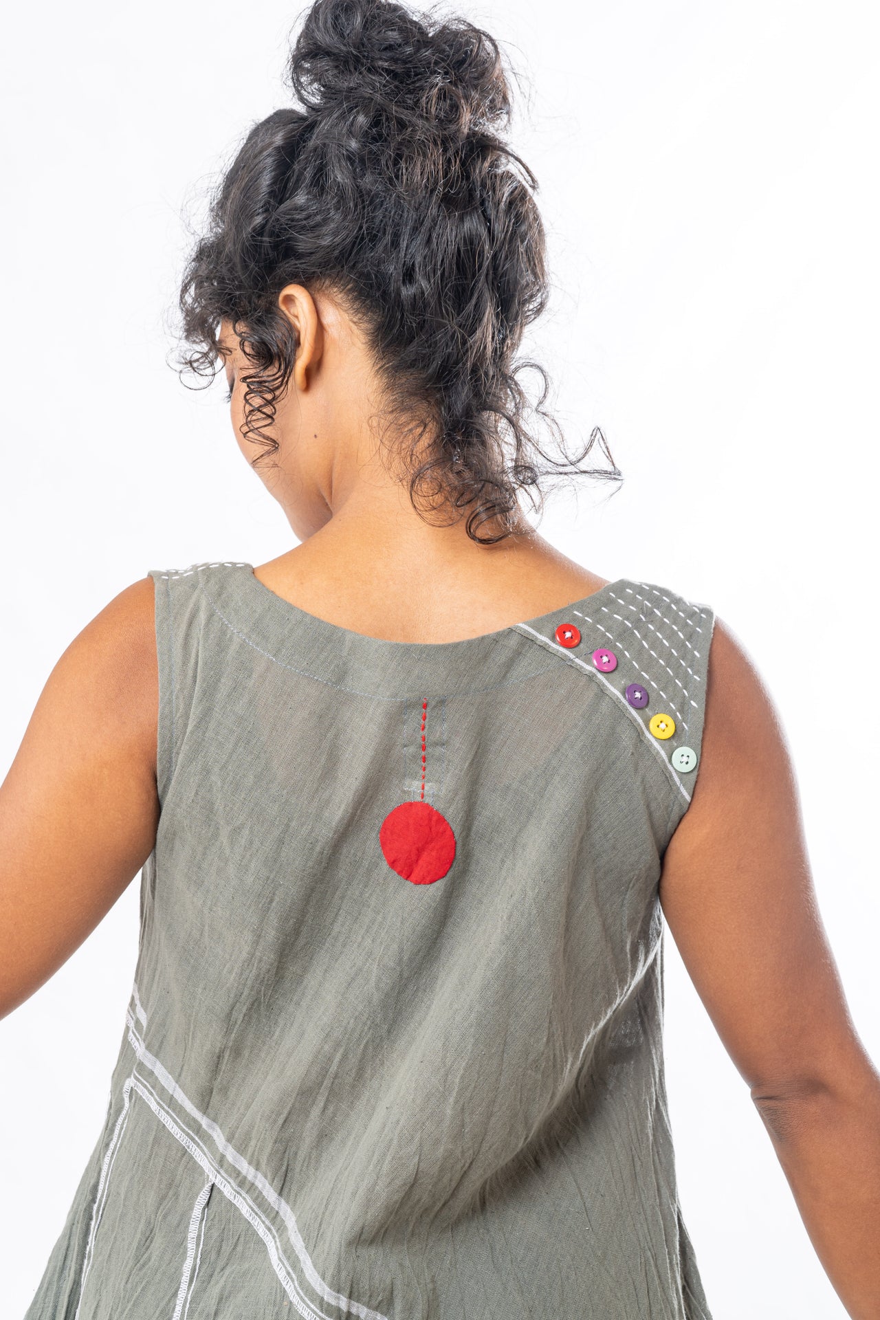 Sage Asymmetrical Hem Sleeveless Midi Dress - Image 3