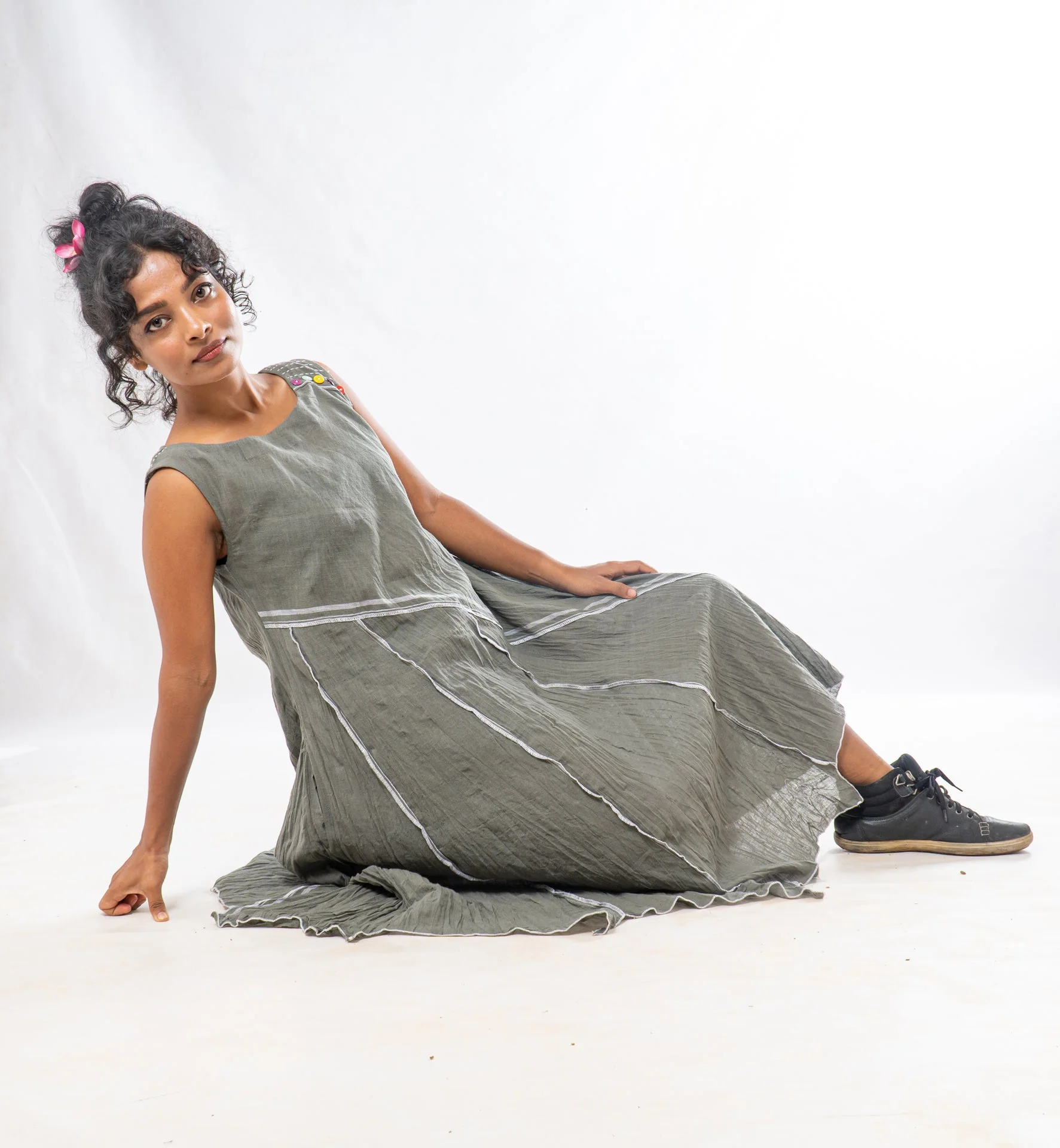 Sage Asymmetrical Hem Sleeveless Midi Dress - Image 4