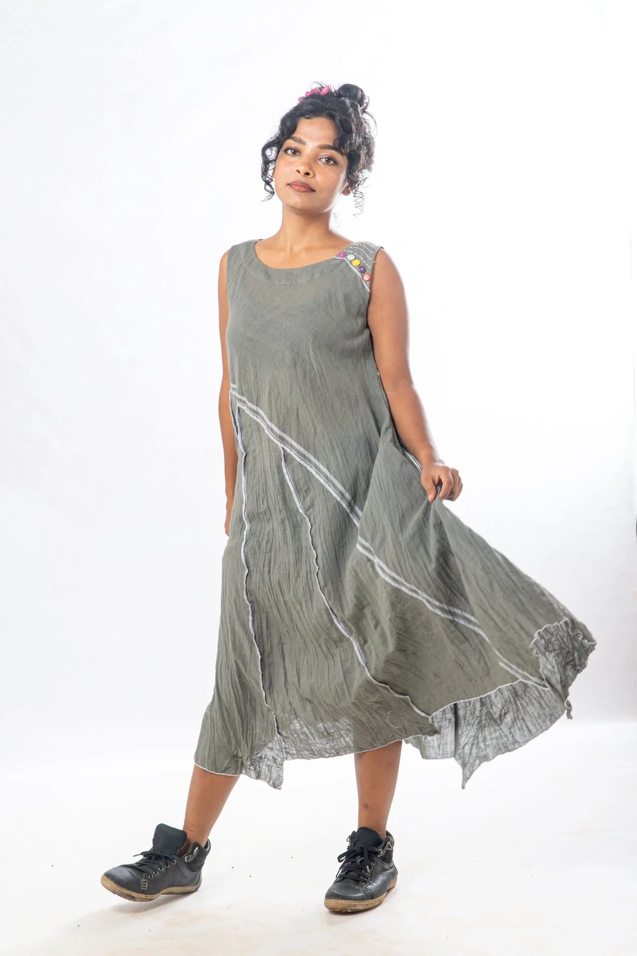Sage Asymmetrical Hem Sleeveless Midi Dress - Image 5