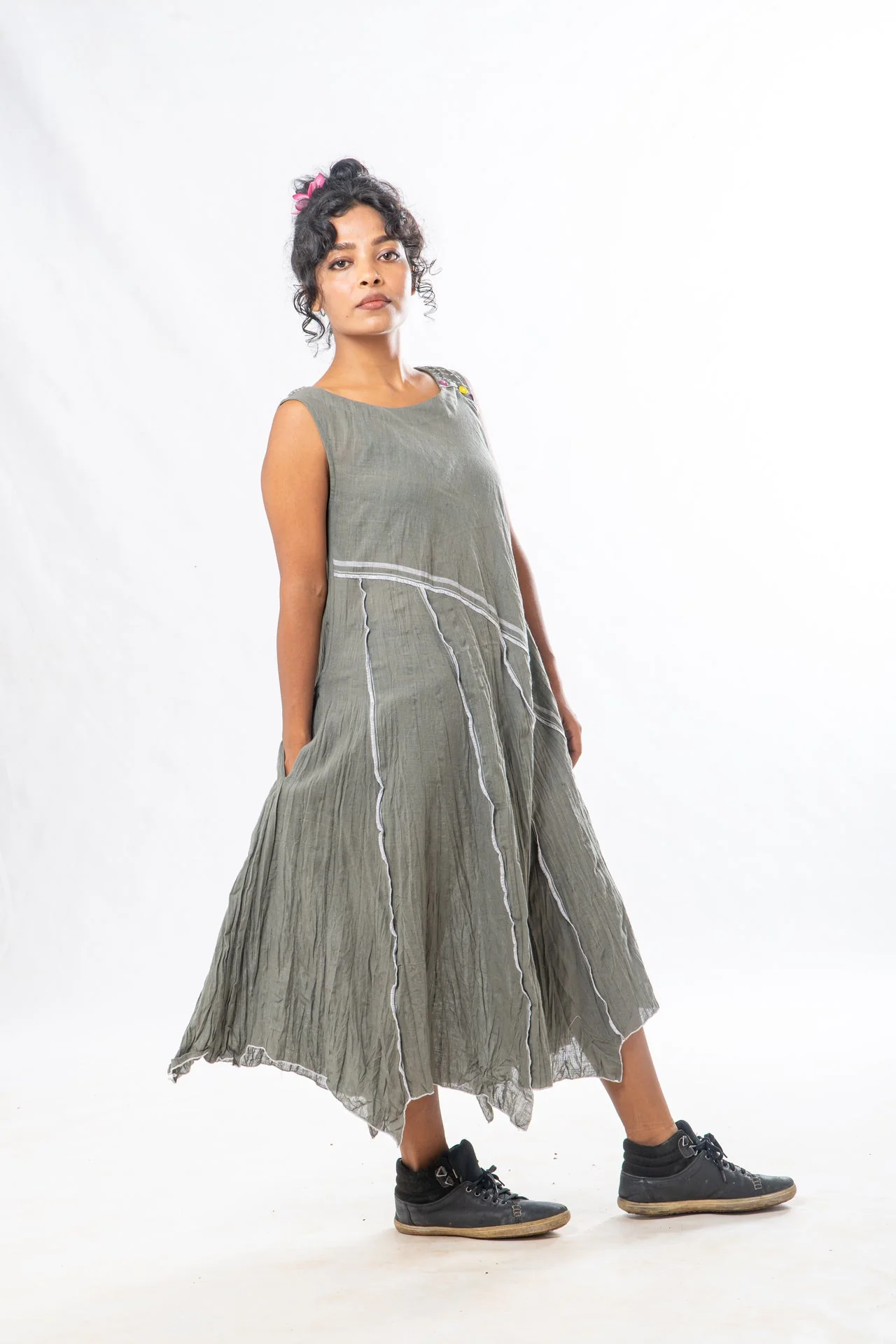 Sage Asymmetrical Hem Sleeveless Midi Dress - Image 6