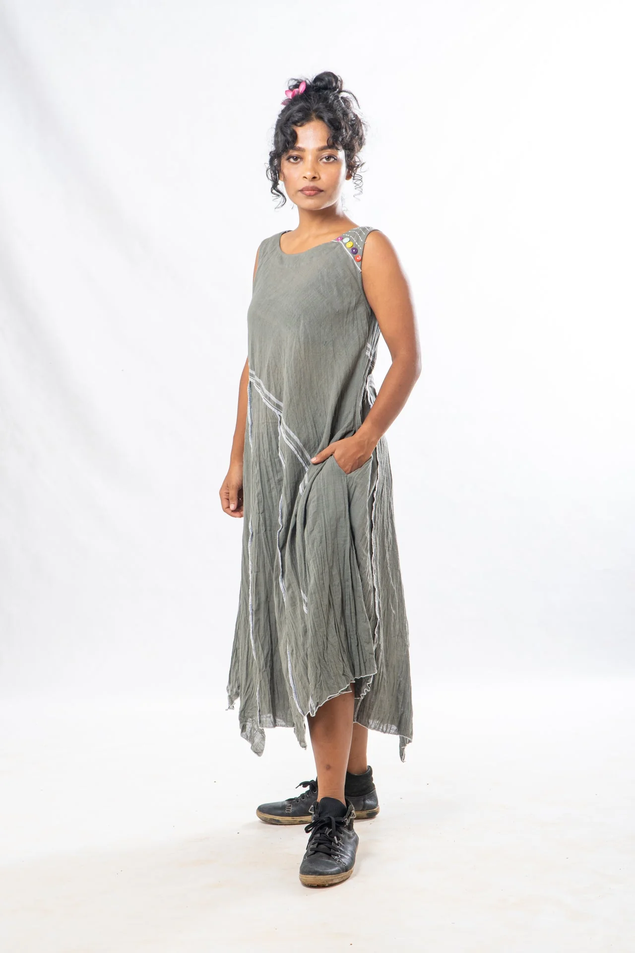 Sage Asymmetrical Hem Sleeveless Midi Dress - Image 7