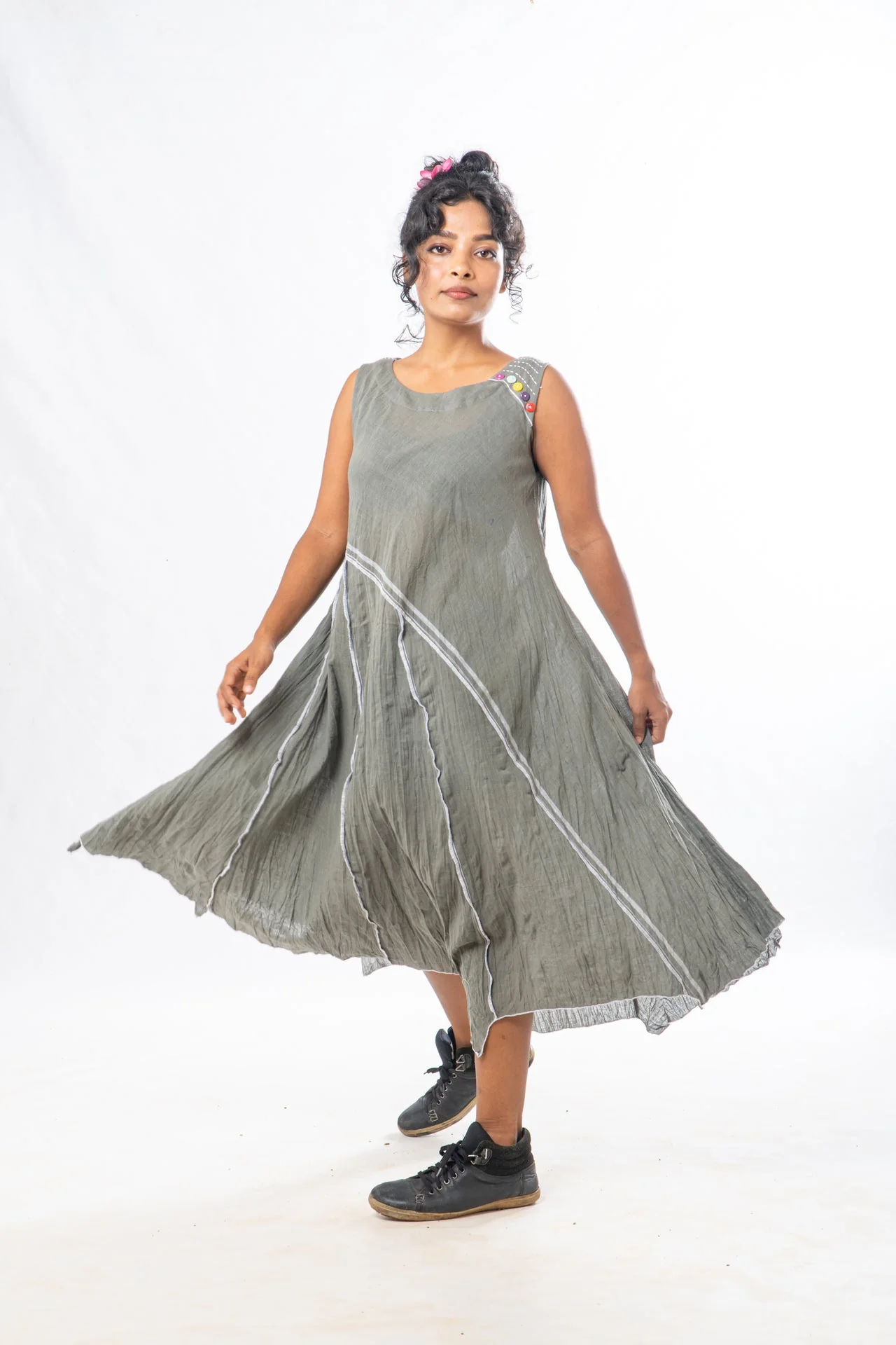 Sage Asymmetrical Hem Sleeveless Midi Dress - Image 8