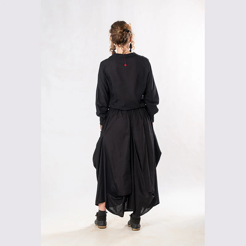 Set of 2: Black Linen Poet Shirt & Pocket Skirt - Image 2