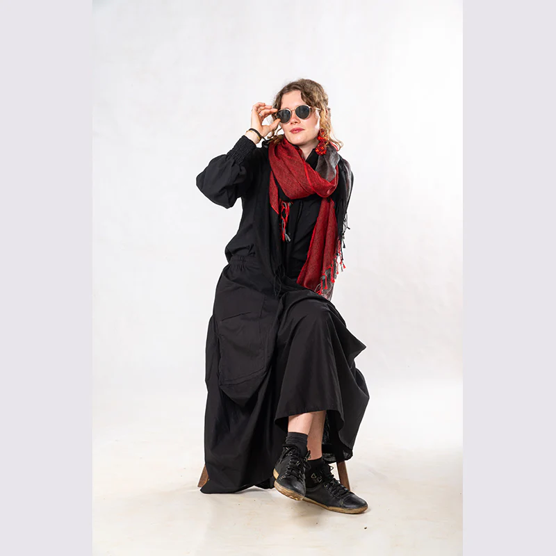 Set of 2: Black Linen Poet Shirt & Pocket Skirt - Image 3