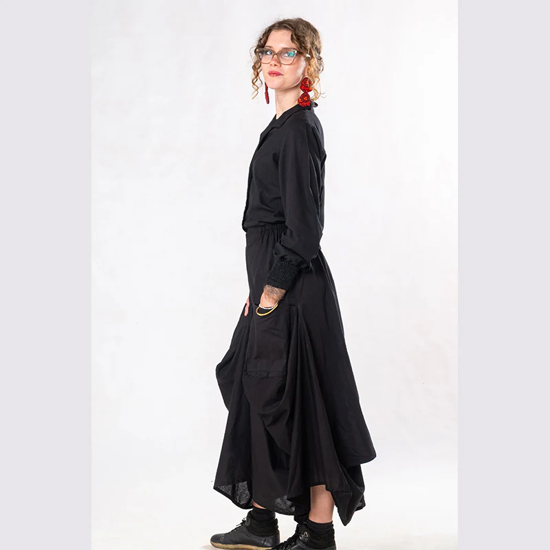 Set of 2: Black Linen Poet Shirt & Pocket Skirt - Image 4
