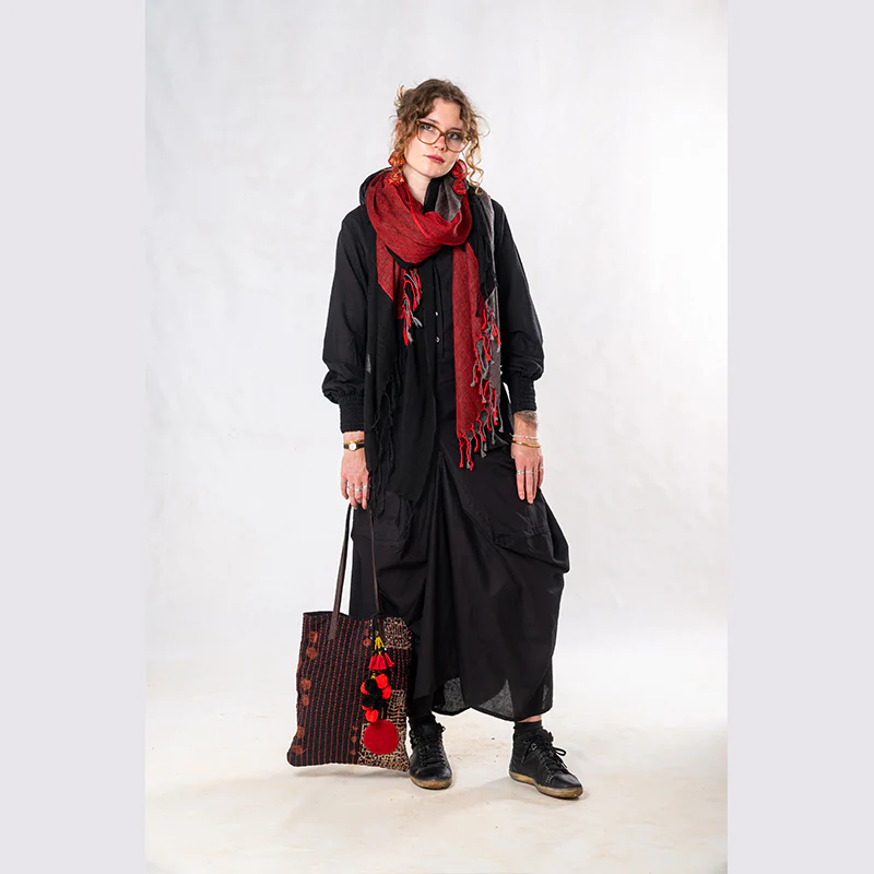 Set of 2: Black Linen Poet Shirt & Pocket Skirt - Image 5