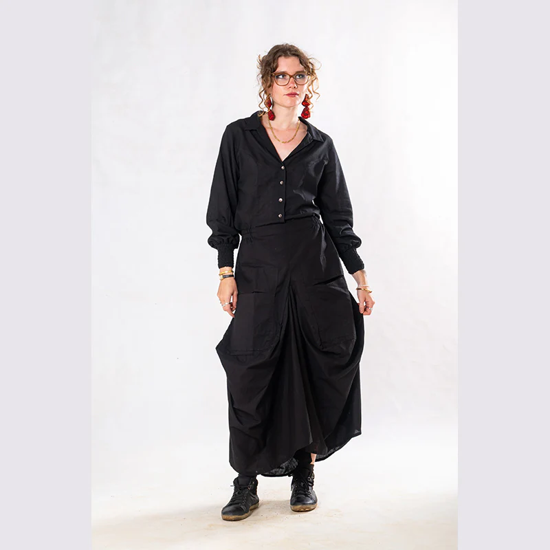 Set of 2: Black Linen Poet Shirt & Pocket Skirt - Image 6