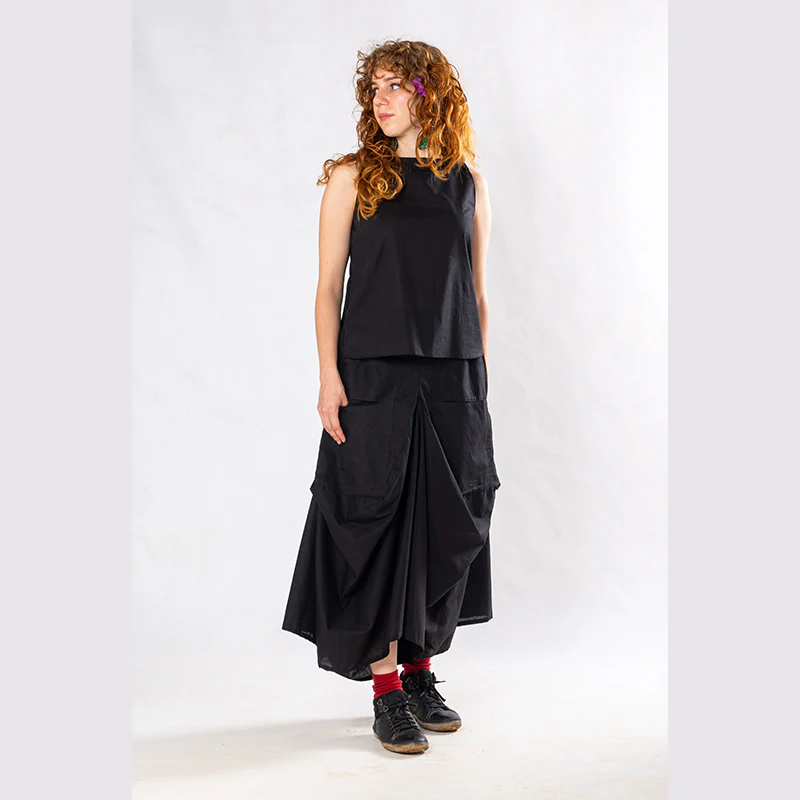 Set of 2: Black Linen Top & Pocket Skirt - Image 3