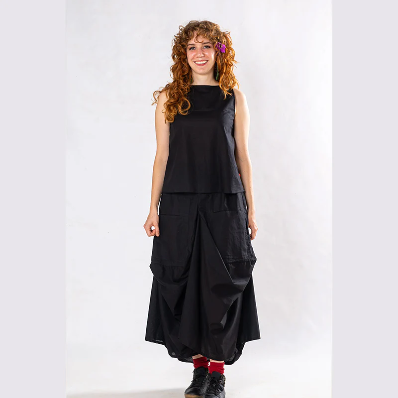 Set of 2: Black Linen Top & Pocket Skirt - Image 6