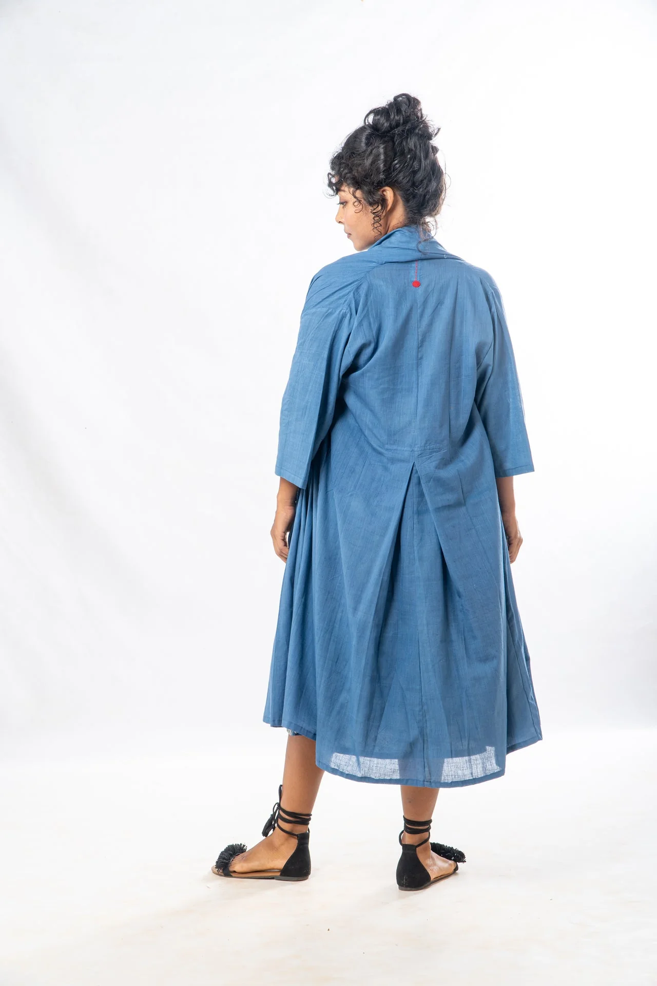 Set of 2- Blue Natural Dyed Hand Block Printed Organic Cotton Jacket & Dress - Image 5