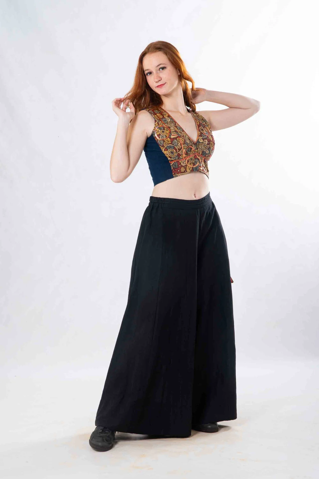 Set of 2- Kalyani Pazzao & Kalamkari Patch Crop Top - Image 5