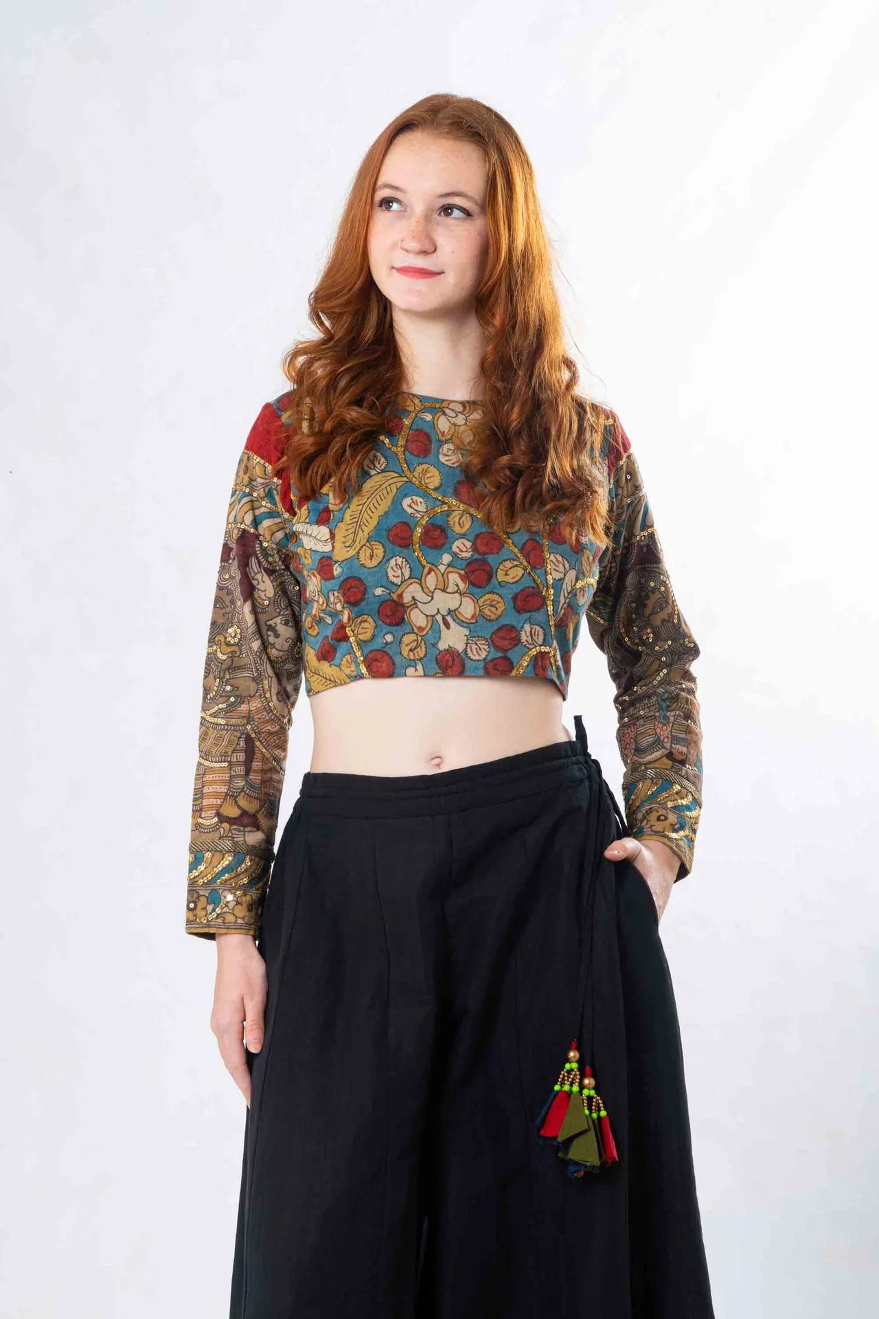 Set of 2- Latha Palazzo & Kalamkari Crop Top - Image 4