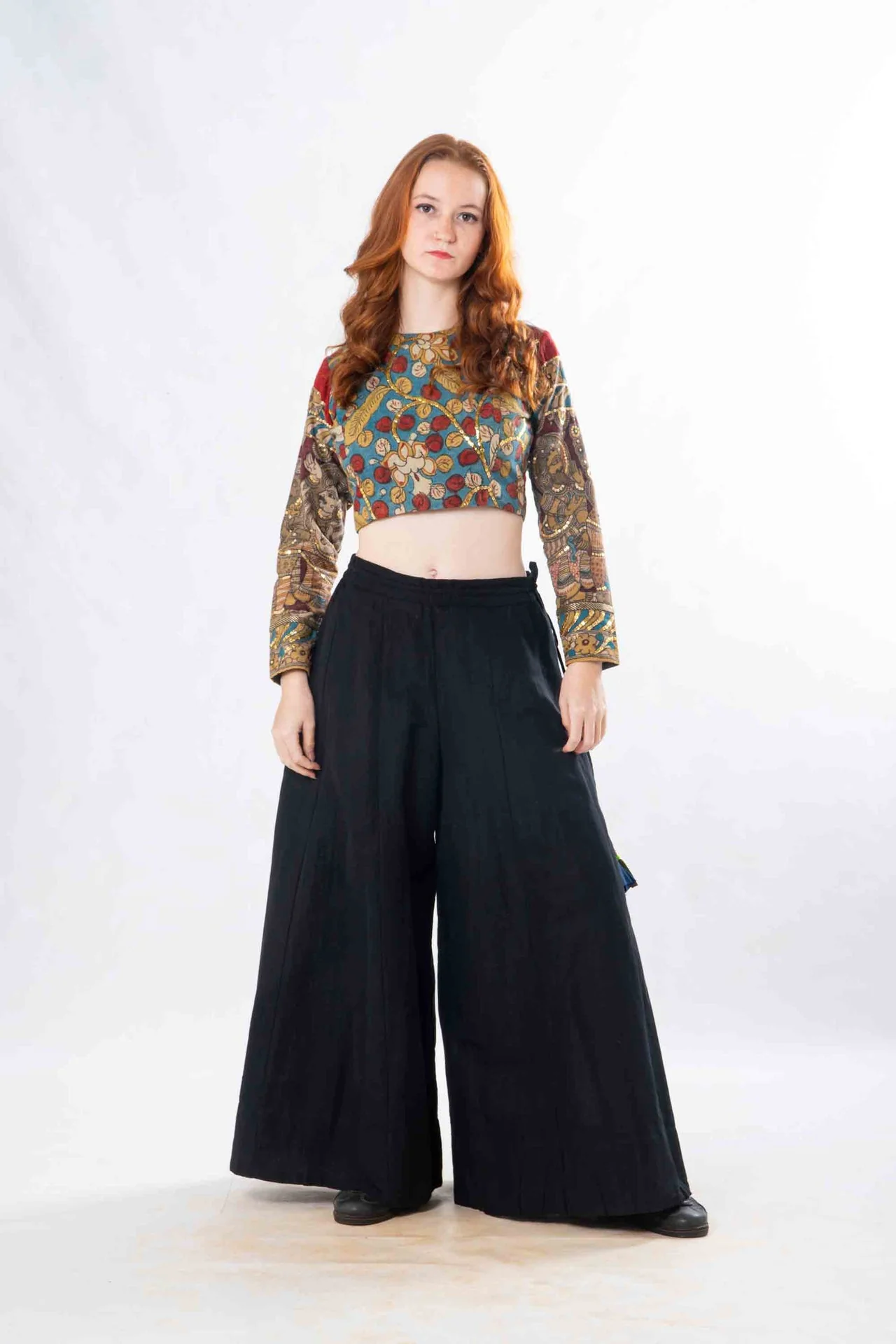 Set of 2- Latha Palazzo & Kalamkari Crop Top - Image 5