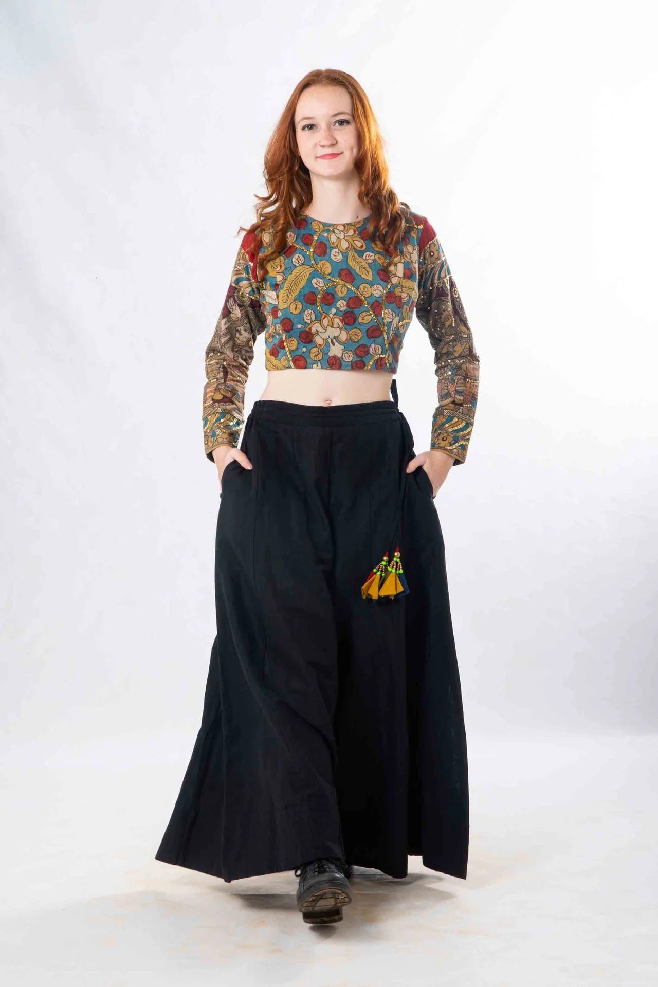 Set of 2- Latha Palazzo & Kalamkari Crop Top - Image 6