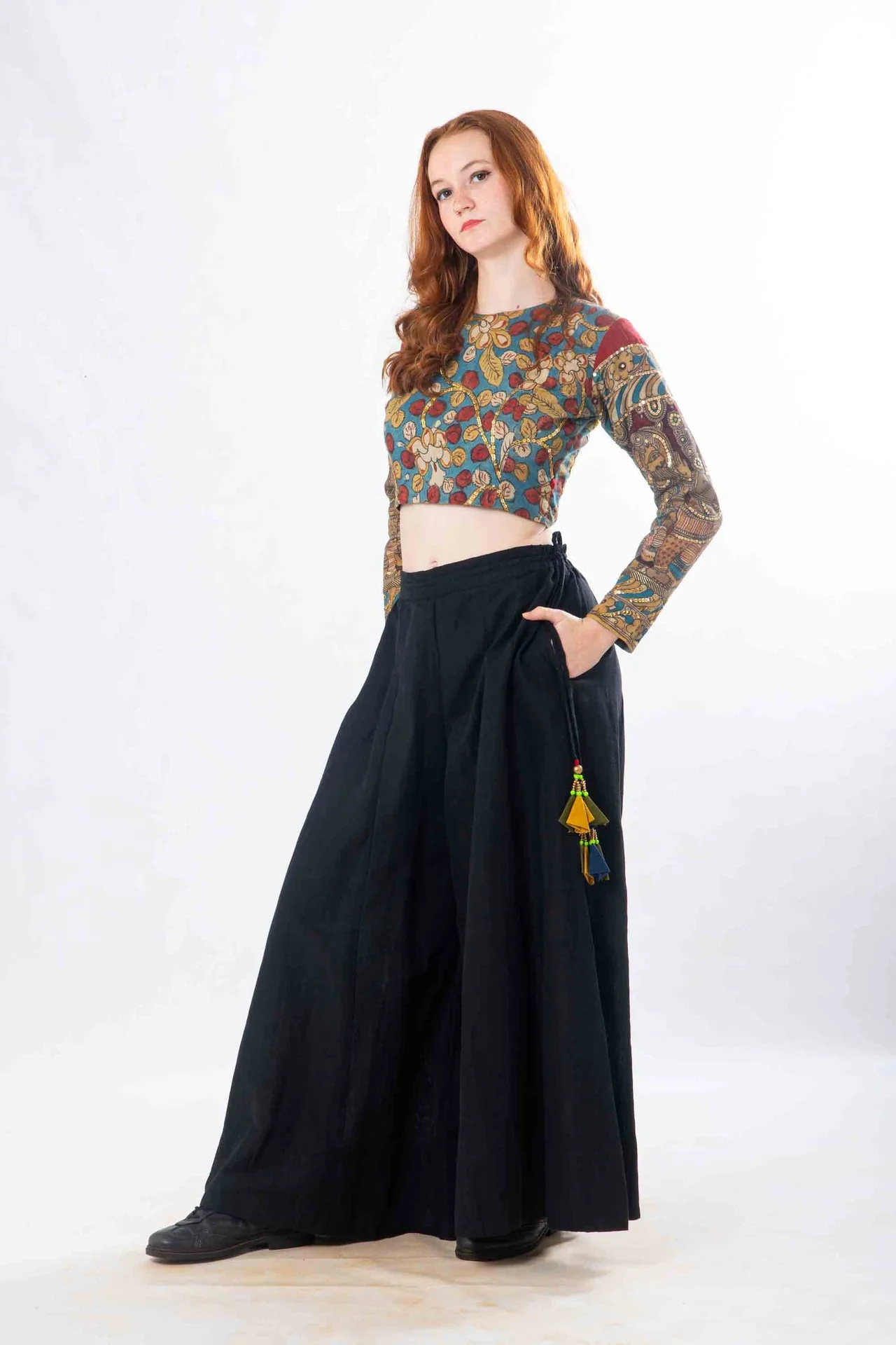 Set of 2- Latha Palazzo & Kalamkari Crop Top - Image 8