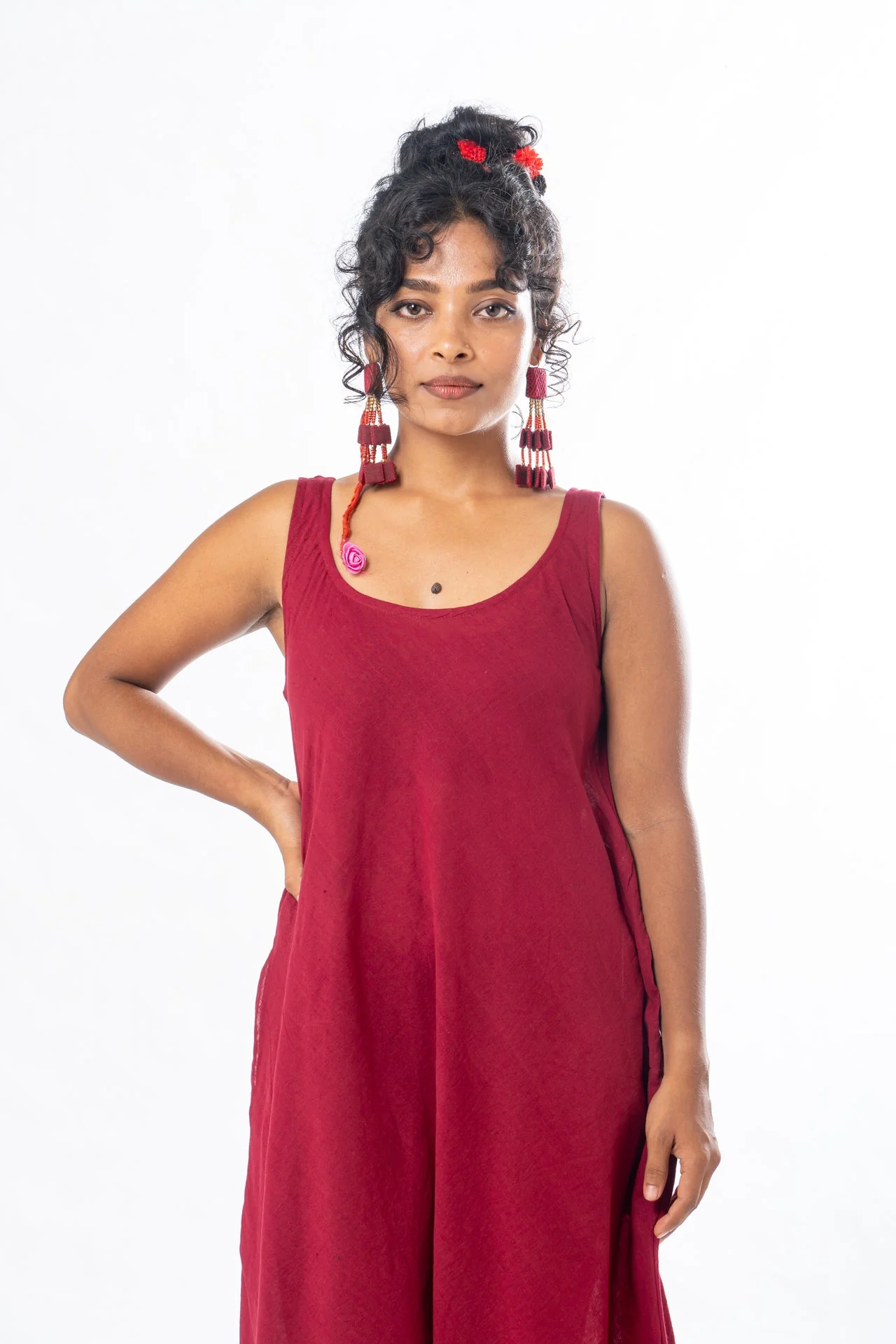 Set of 2- Maroon Natural Dyed Hand Block Printed Organic Cotton Jacket & Dress - Image 5