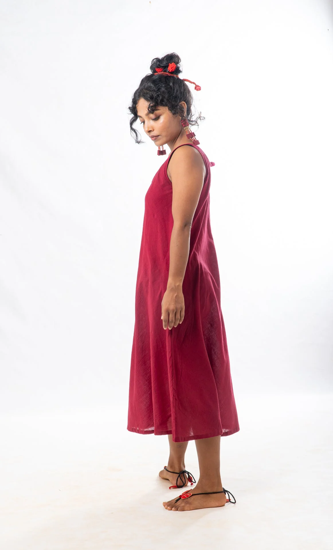 Set of 2- Maroon Natural Dyed Hand Block Printed Organic Cotton Jacket & Dress - Image 6