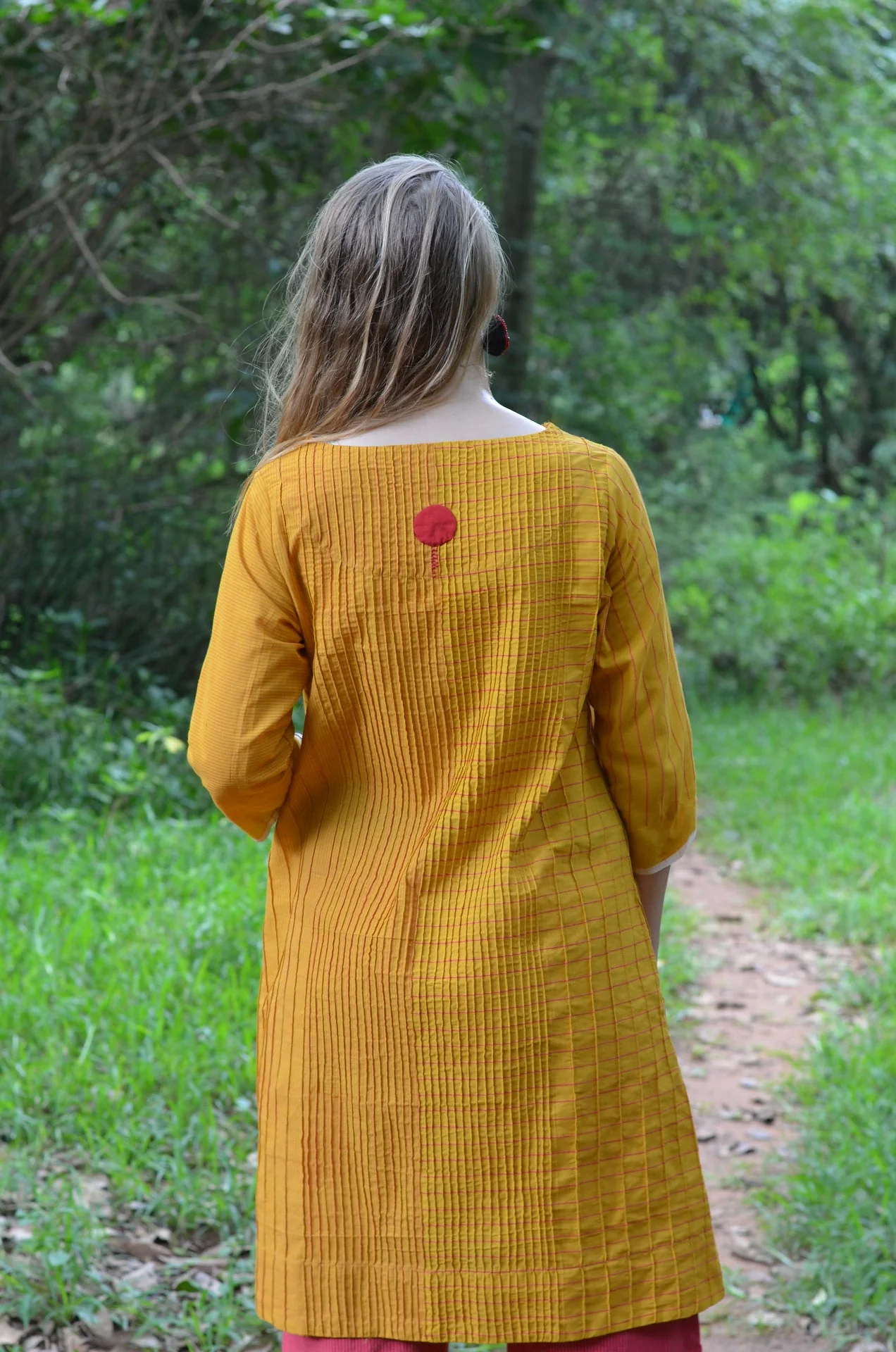 Set of 2- Mustard Pintuck placement handloom striper Dress & Pants - Image 3