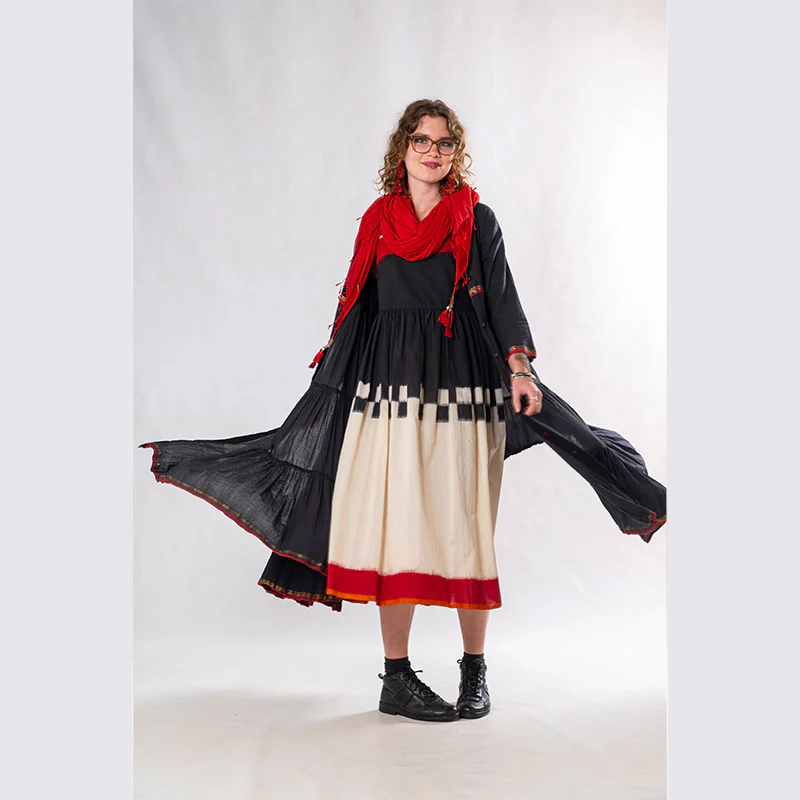 Set of 3: Black Red Ikkat Jacket Dress Set - Image 3