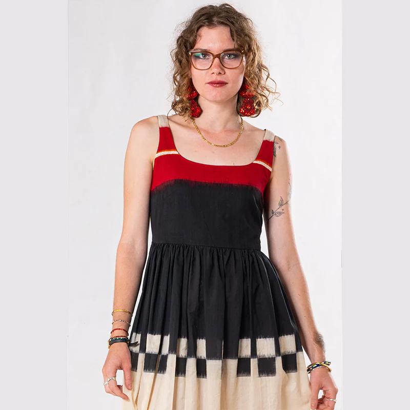 Set of 3: Black Red Ikkat Jacket Dress Set - Image 4