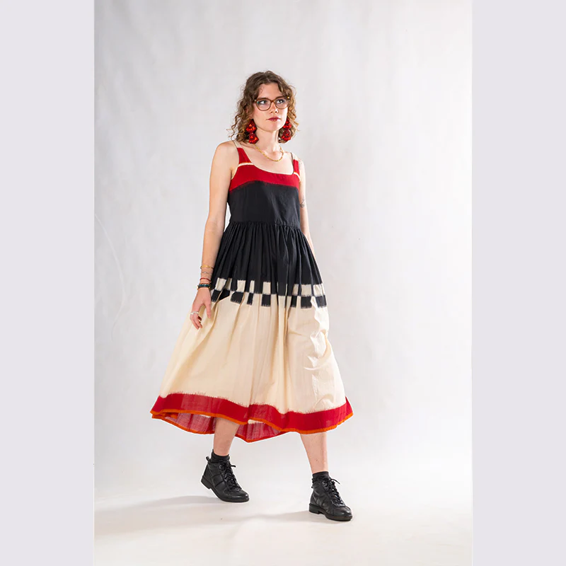 Set of 3: Black Red Ikkat Jacket Dress Set - Image 5