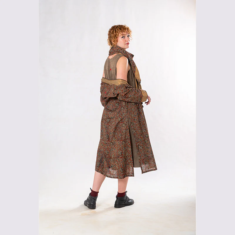 Set of 3: Brown Straight Kalamkari Jacket Dress Set - Image 5