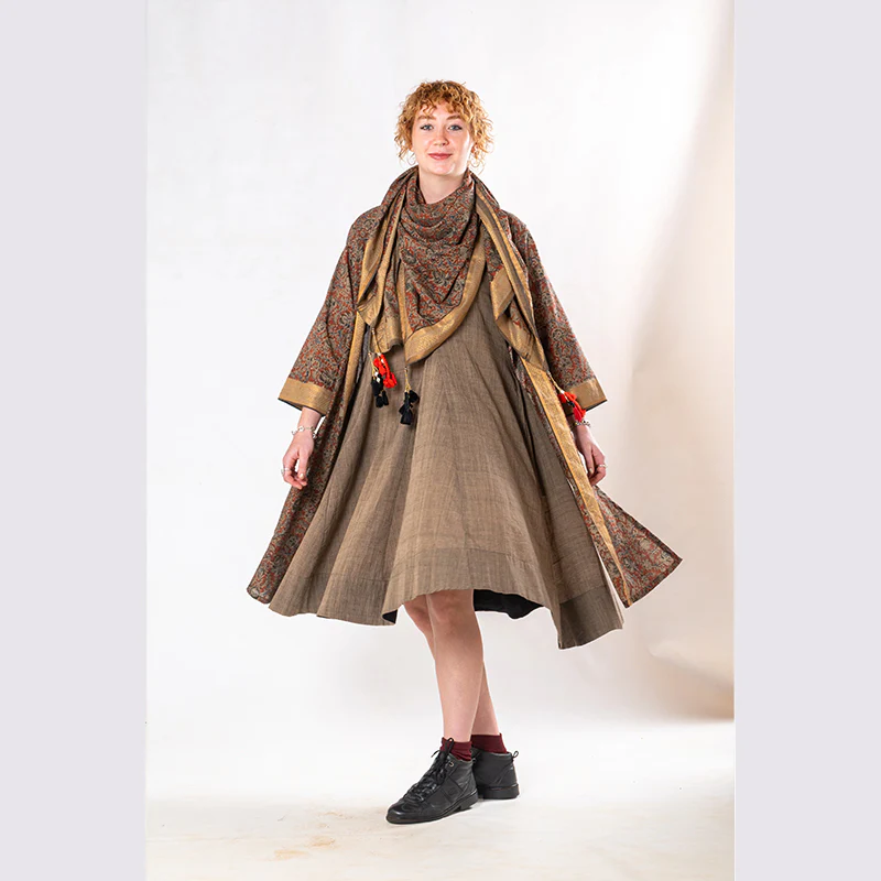 Set of 3: Brown Straight Kalamkari Jacket Dress Set - Image 7