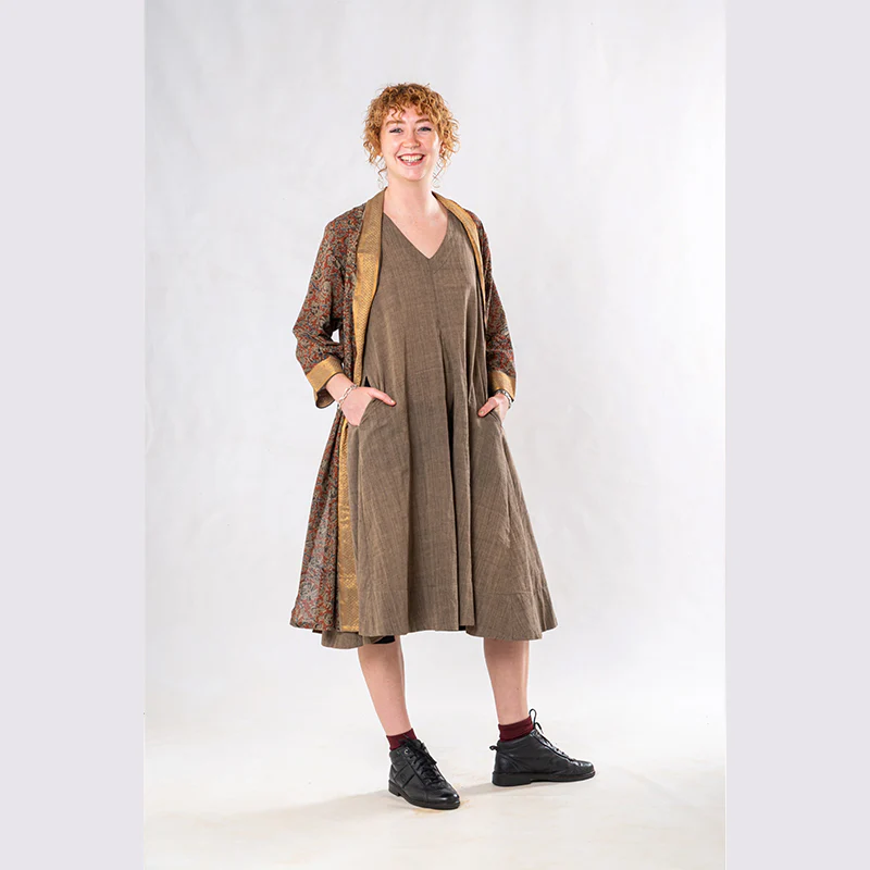 Set of 3: Brown Straight Kalamkari Jacket Dress Set - Image 9