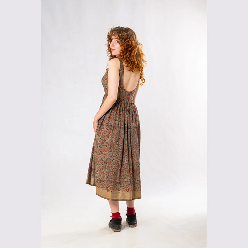 Set of 3: Brown Tulsi Dyed Mul Cotton Jacket, Dress & Scarf - Image 4