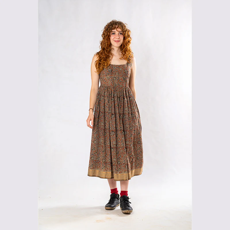 Set of 3: Brown Tulsi Dyed Mul Cotton Jacket, Dress & Scarf - Image 5