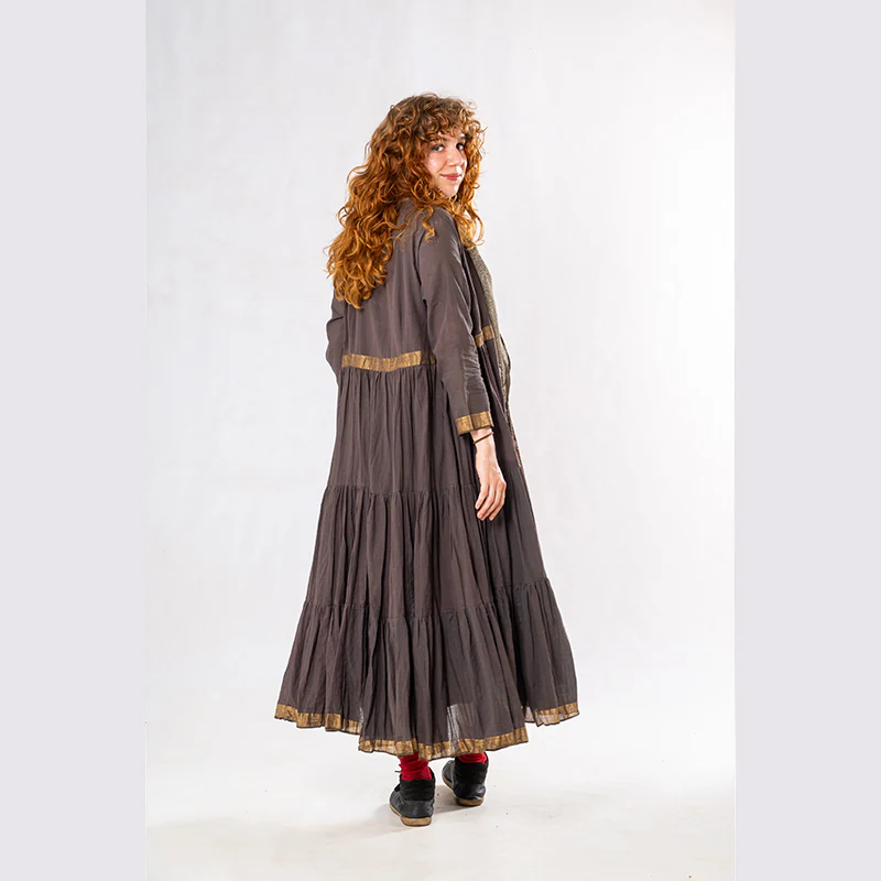 Set of 3: Brown Tulsi Dyed Mul Cotton Jacket, Dress & Scarf - Image 6