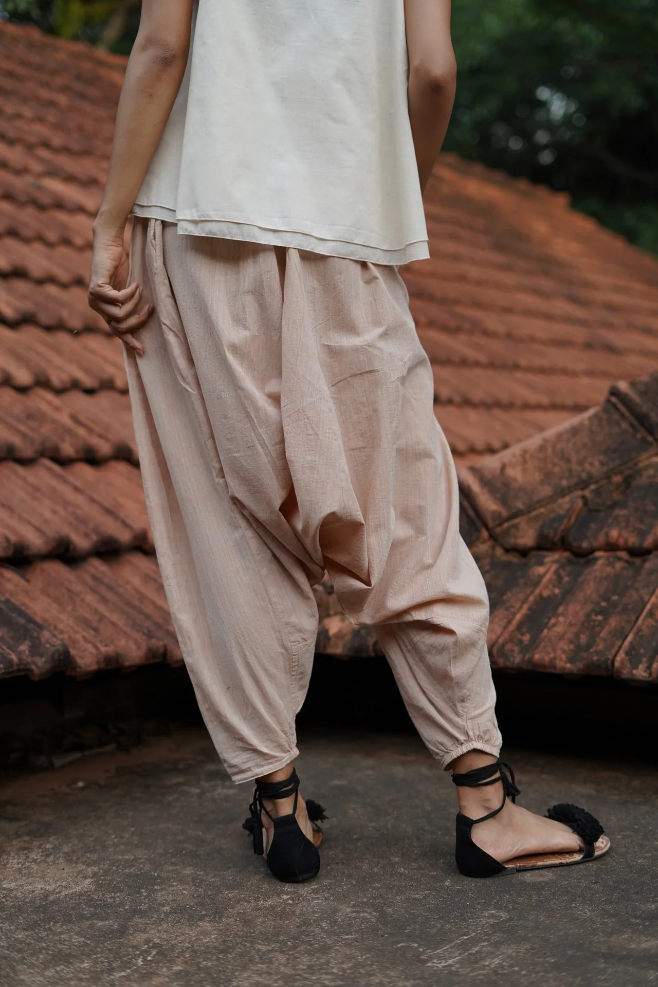 Set of 3- Beige Organic cotton long embroidered Jacket, Top & Pant Set - Image 10