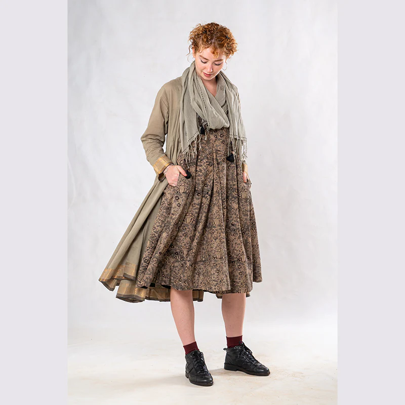 Set of 3: Sage Knee length Cotton Jacket Dress Set