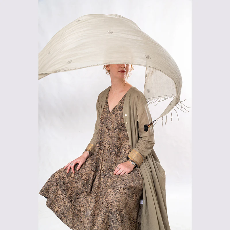 Set of 3: Sage Knee length Cotton Jacket Dress Set - Image 3