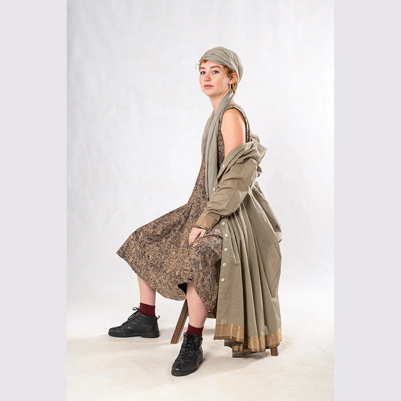 Set of 3: Sage Knee length Cotton Jacket Dress Set - Image 4