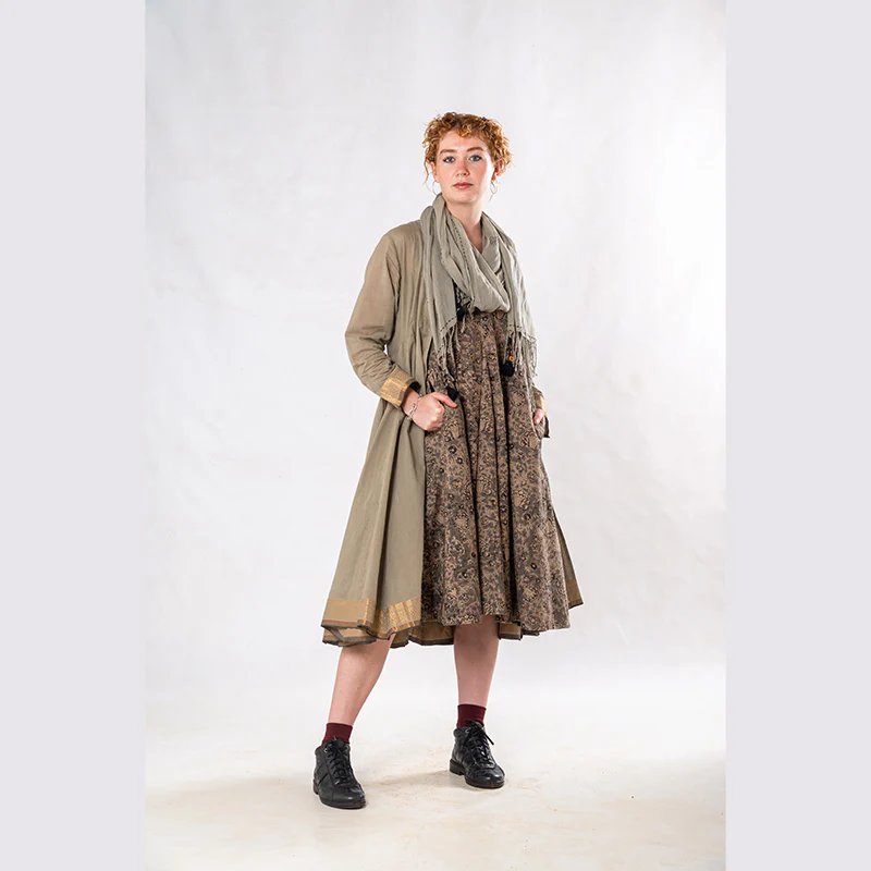 Set of 3: Sage Knee length Cotton Jacket Dress Set - Image 5