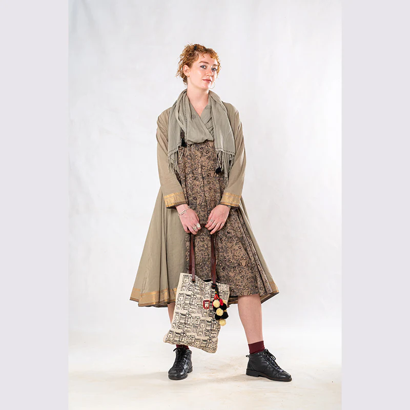 Set of 3: Sage Knee length Cotton Jacket Dress Set - Image 7