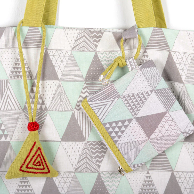 Geometric Design Canvas Cotton Tote Bag with Purse - Image 3