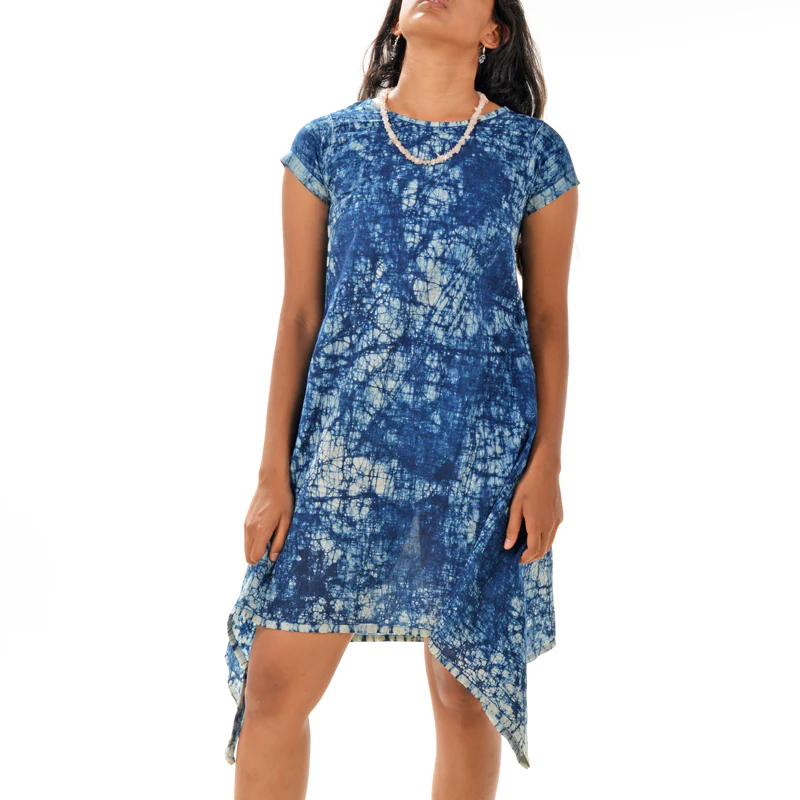 Sidedrop Dress – Dark Blue Shibori Cotton - Image 11