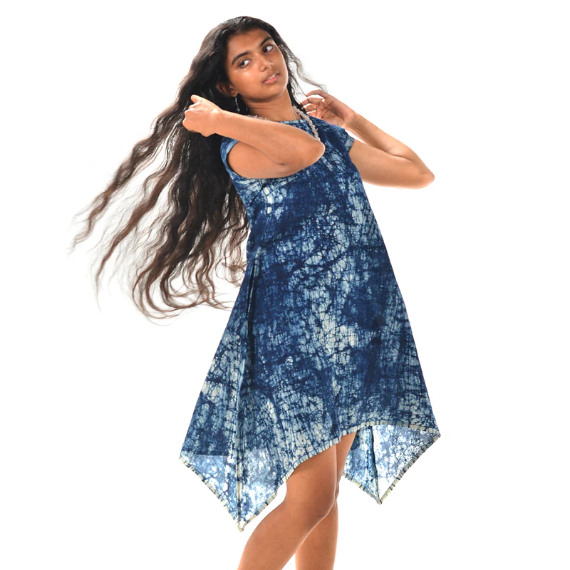 Sidedrop Dress – Dark Blue Shibori Cotton - Image 3