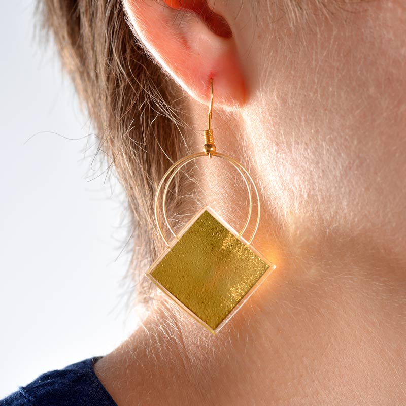 Square Hanging Earrings (Gold-in-Glass) - Image 3