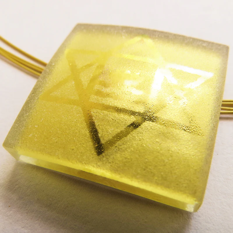 Sri Aurobindo Symbol Square Pendant  (Gold-in-Glass) - Image 3