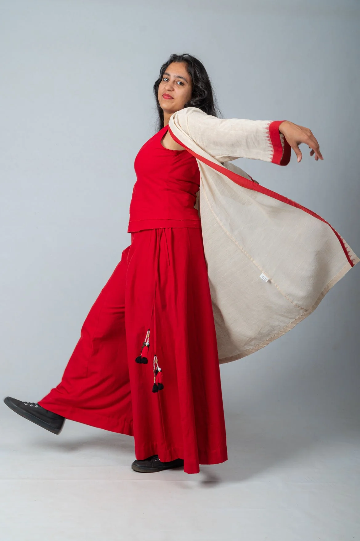 Set of 3- Jamdani Jacket, Organic Cotton Top & Palazzo - Image 2