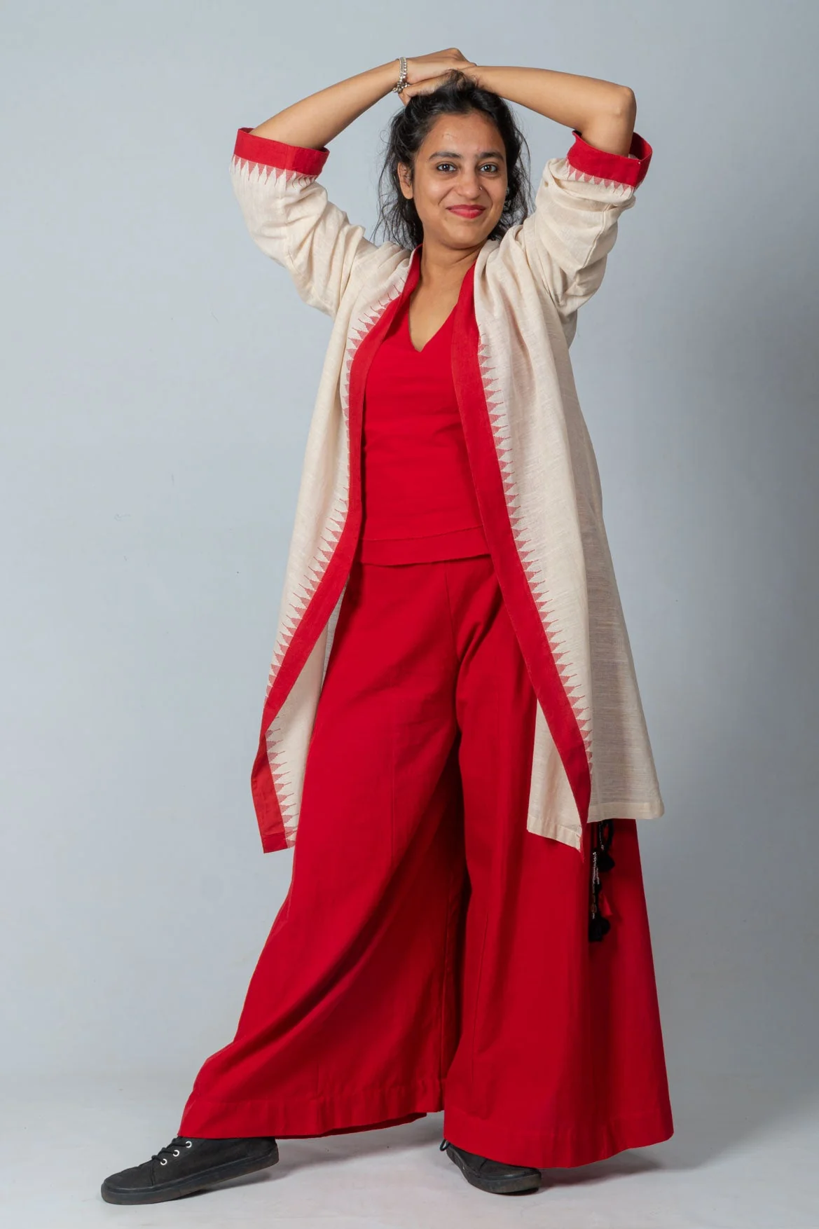 Set of 3- Jamdani Jacket, Organic Cotton Top & Palazzo - Image 3