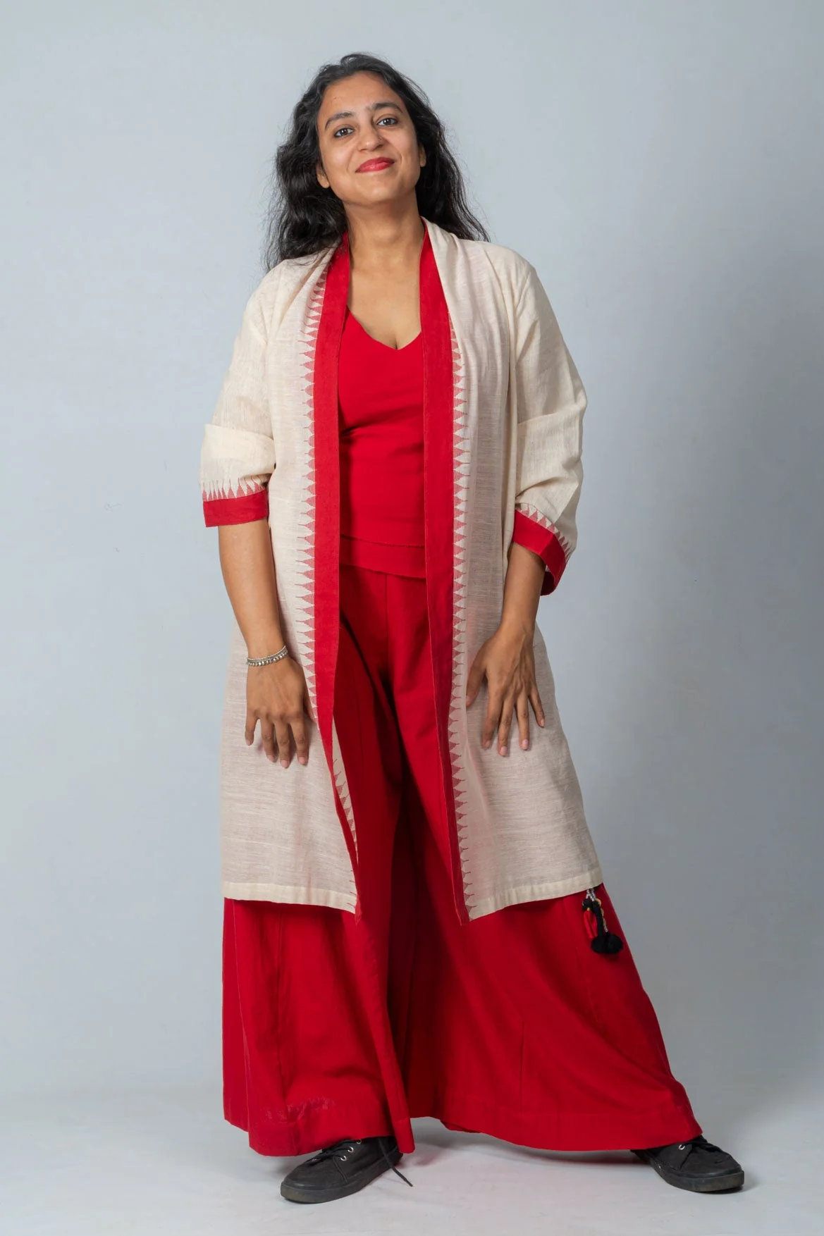 Set of 3- Jamdani Jacket, Organic Cotton Top & Palazzo - Image 4