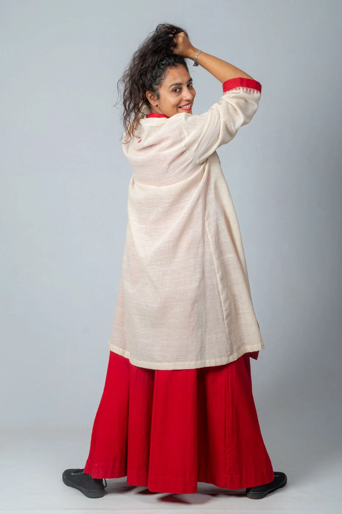Set of 3- Jamdani Jacket, Organic Cotton Top & Palazzo - Image 5