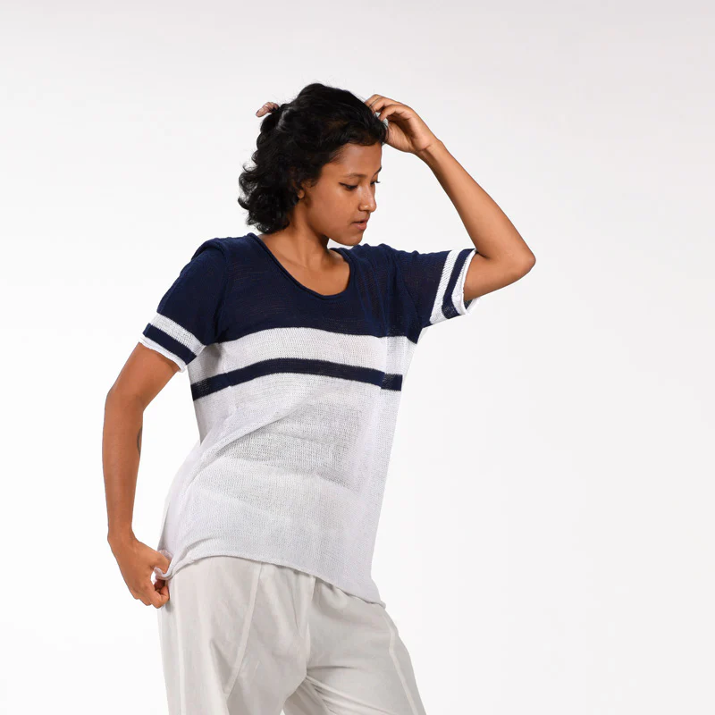 Tessie Half-Sleeve Organic Cotton Hand Knit Top - Image 9