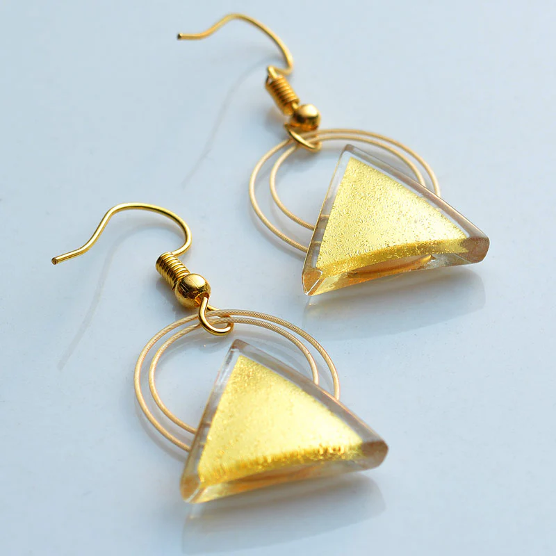 Triangle Hanging Earrings Gold-in-Glass - Image 2
