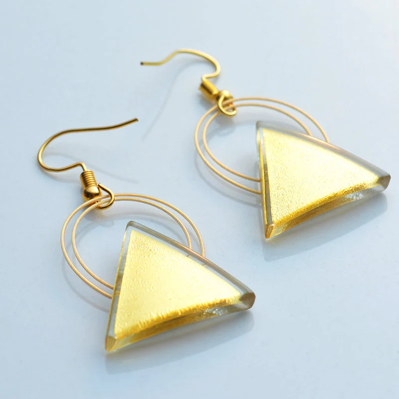 Triangle Hanging Earrings Gold-in-Glass - Image 3